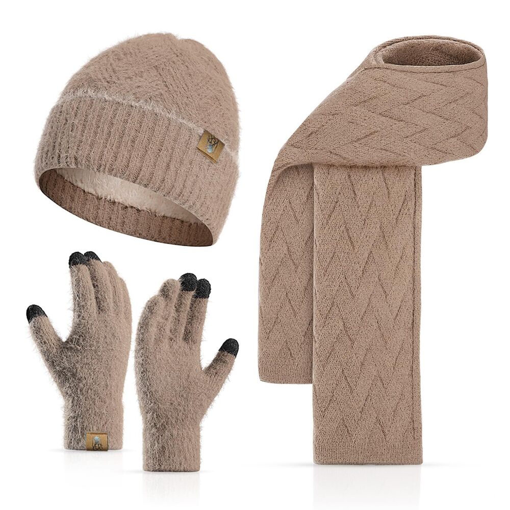 9691 Winter Knit Hat Beanie Scarf with Touch Screen Gloves Set Skull Caps